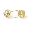 Square Brass Micro Pave Clear Cubic Zirconia Stud Earrings with Glass for Women EJEW-L285-005G-2
