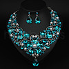 Teardrop Alloy Rhinestone Pendant Necklaces & Stud Earrings Sets for Women WG498A8-06-1