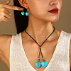Alloy & Synthetic Turquoise & Imitation Leather Cord Pendant Necklaces & Dangle Earrings Sets FS-WG3CE4D-01-2