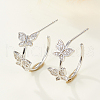 Anti-Tarnish Rhodium Plated 925 Sterling Silver Micro Pave Cubic Zirconia C Shaped Stud Earrings FR8604-2-1