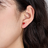 Rhodium Plated 925 Sterling Silver Heart Stud Earrings with Red Enamel IB3221-4