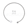Round Plastic Imitation Pearl Stud Earrings & Heart Cubic Zirconia Rhinestone Cuff Choker Necklaces Sets SJEW-U003-08P-4