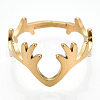 Ion Plating(IP) 304 Stainless Steel Deer Antler Adjustable Ring for Women RJEW-T027-06G-3