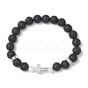 Natural Lava Rock Round Beads Stretch Bracelets BJEW-JB11807-02-2