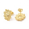 Brass Heart with Leaf Stud Earrings for Women EJEW-I283-01G-2