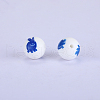 Printed Round with Animal Pattern Silicone Focal Beads SI-JX0056A-150-1
