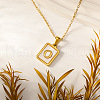 Rectangle Stainless Steel Pave Natural White Shell Initial Pendant Necklaces for Women FS-WGB5EDA-15-1