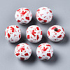 Painted Natural Wood European Beads WOOD-S057-059-1