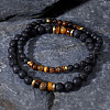 2Pcs Natural Yellow Tiger Eye & Lava Rock Round Beads Stretch Bracelet Set for Men Women LM4731-1