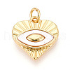 Brass Pave Natural Shell Evil Eye Heart Pendants KK-N268-08G-1