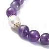 Natural Amethyst & Pearl Beaded Stretch Bracelet for Women BJEW-JB09384-03-3