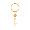 Brass Flower & 201 Stainless Steel Letter A~Z Pendant Keychain KEYC-JKC00801-3