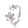 304 Stainless Steel Flower Open Cuff Ring for Women RJEW-D120-07P-1