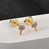 Key S925 Sterling Silver Micro Pave Clear Cubic Zirconia Stud Earrings for Women EJEW-K307-03B-G-3