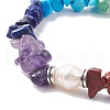 Mixed Gemstone Chips Beaded Stretch Bracelet with Natural Pearl BJEW-JB08166-01-4