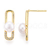 Natural Pearl Stud Earrings Micro Pave Cubic Zirconia PEAR-N022-B02-2