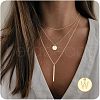 3Pcs Simple Style Brass Coin Letter Rectangle Pendant 3 Layer Necklaces FS-WG4BDA4-19-1