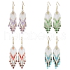 Woven Seed Beads & Natural Gemstone Tassel Earrings EJEW-MZ00154-1