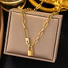 304 Stainless Steel Lock Pendant Paperclip Chain Necklaces for Women Men NJEW-Q028-07G-1