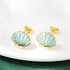 Brass Enamel Stud Earrings EJEW-R032-07G-02-3