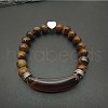 Fashionable crystal tiger eye hand bracelet with red agate heart pendant. VB4000-1-1