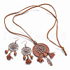 Bohemian Style Alloy & Wood & Leather Dangle Earrings & Necklaces Sets FS-WG3D99C-01-3