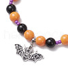 Halloween Theme Baking Painted Glass & Natural Black Onyx(Dyed & Heated) Round Beaded Stretch Bracelets BJEW-MZ00188-03-3