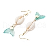 Natural Cowrie Shell Glass Dangle Earrings EJEW-JE06385-02-4