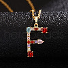 Brass Pave Colorful Cubic Zirconia Initial Pendant Necklaces for Women FS-WG659DF-06-1