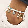 Bohemian Style Sea Animal Alloy Charms Synthetic Turquoise & Cotton Cord Braided Anklets FS-WGB3C8E-01-3