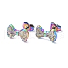 Ion Plating(IP) 304 Stainless Steel Grooved Bowknot Stud Earrings for Women EJEW-I285-05MC-1