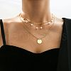 Alloy Cubic Zirconia & Plastic Pearl Pendant 3 Layer Necklaces for Women WG9523E-09-1