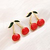 Cherry Brass Enamel Dangle Stud Earrings EJEW-U062-02A-G-1