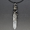 Metal Rose Flower Wrapped Pointed Natural Quartz Crystal Bullet Pendant Necklaces PW-WG450FA-02-1