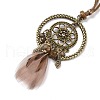 Alloy Woven Net with Feather Pendant Necklace with Wood Beads NJEW-P261-03AB-2