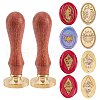CRASPIRE Pear Wood Handle and Wax Seal Brass Stamp Head Sets AJEW-CP0002-50-1
