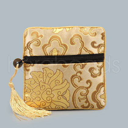 Chinese Style Square Cloth Zipper Pouches CON-PW0001-090K-1