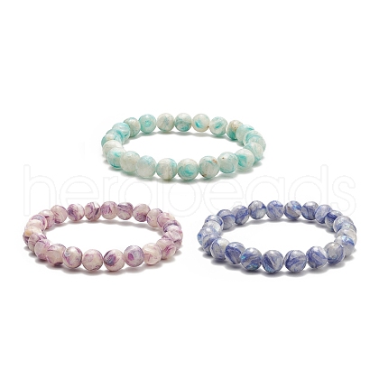 Dyed Natural Selenite Beaded Stretch Bracelet Sets BJEW-JB09200-1