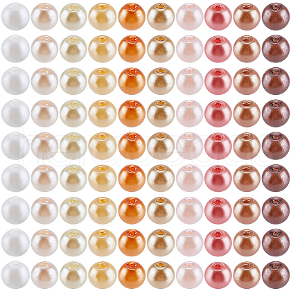 SOFPLATE 1000Pcs 10 Colors Baking Painted Pearlized Glass Imitation Pearl Round Beads HY-SP0001-01A-1