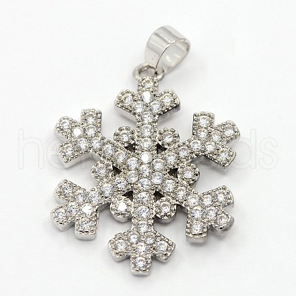 CZ Christmas Jewelry Brass Micro Pave Cubic Zirconia Snowflake Pendants ZIRC-M026-01P-1