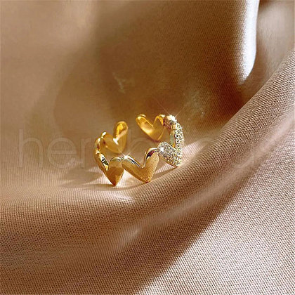 Heart Brass Micro Pave Clear Cubic Zirconia Cuff Rings for Women FS-WG66D21-01-1