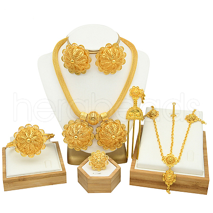 Flower Alloy Pendant Necklace & Stud Earring & Cuff Bangle & Ring & Hair Fork & Frontlet FS-WG4845C-03-1