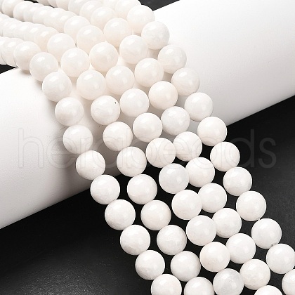 Natural White Jade Round Bead Strands G-J285-01-1