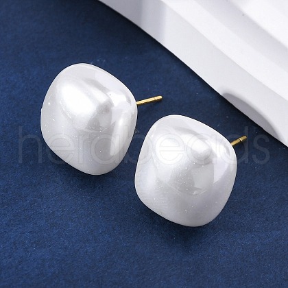Square Brass & Plastic Stud Earrings for Women EJEW-G425-01G-02-1