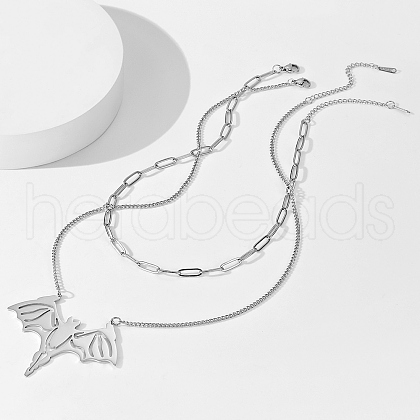 Non-Tarnish 2Pcs 2 Style 304 Stainless Steel Bat Pendant Necklaces Set NJEW-E092-01P-1