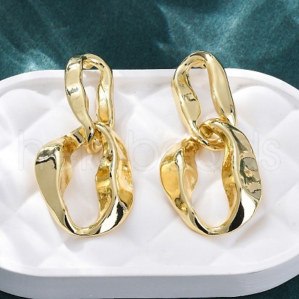 Nuggets Brass Dangle Stud Earrings EJEW-R025-13G-1