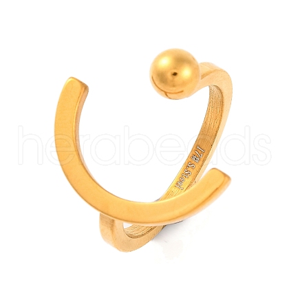 Ion Plating(IP) 304 Stainless Steel Round & C-shape Open Cuff Finger Rings for Women RJEW-S414-20B-G-1