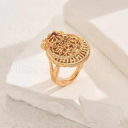 Brass Micro Pave Cubic Zirconia Geometric Adjustable Finger Rings for Women FR4492-2-1