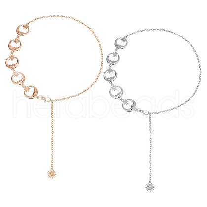 GOMAKERER 2Pcs 2 Colors Moon & Sun Alloy Link Chain Belts AJEW-GO0001-78B-1