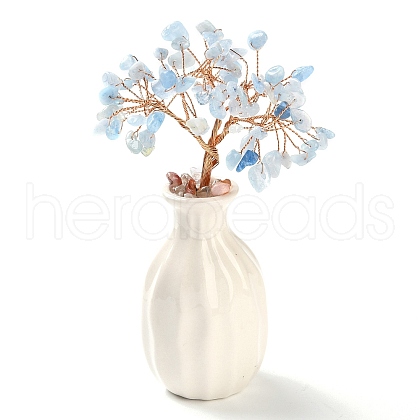Mother's Day Natural Aquamarine Chips Money Tree Decorations DJEW-C016-01H-1